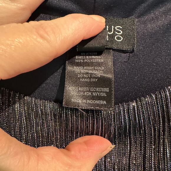 Navy Silver Tier Ruffle Dress Enfocus Studio Size 4 Comfy Dressy Event Stretchy - Picture 4 of 6